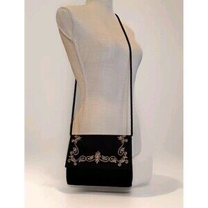 Vintage Diane Von Furstenberg Black Velvet W/Gold Embroidered Evening Clutch